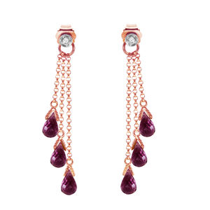14K. GOLD CHANDELIERS EARRING WITH DIAMONDS & AMETHYST (Rose Gold)